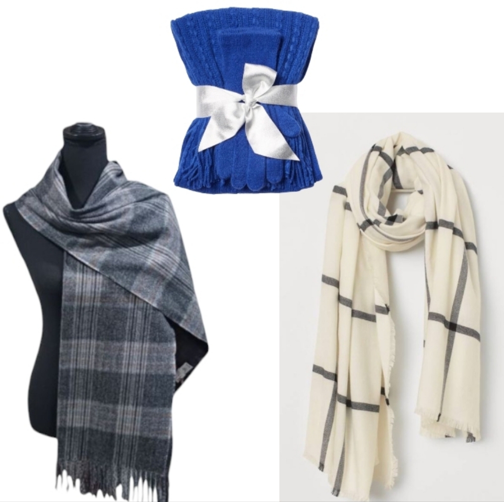 Scarves Bundle (3) Cableknit Gloves Set Check